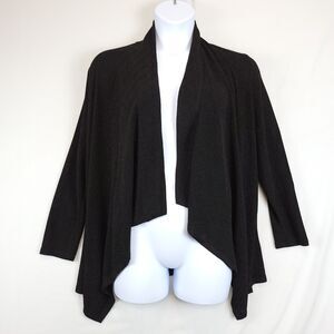 Calvin Klein Black Metallic Open Waterfall Cardigan Women L Sparkle Long Sleeve